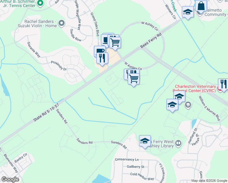 map of restaurants, bars, coffee shops, grocery stores, and more near 3202 Coastal Grass Way in Charleston