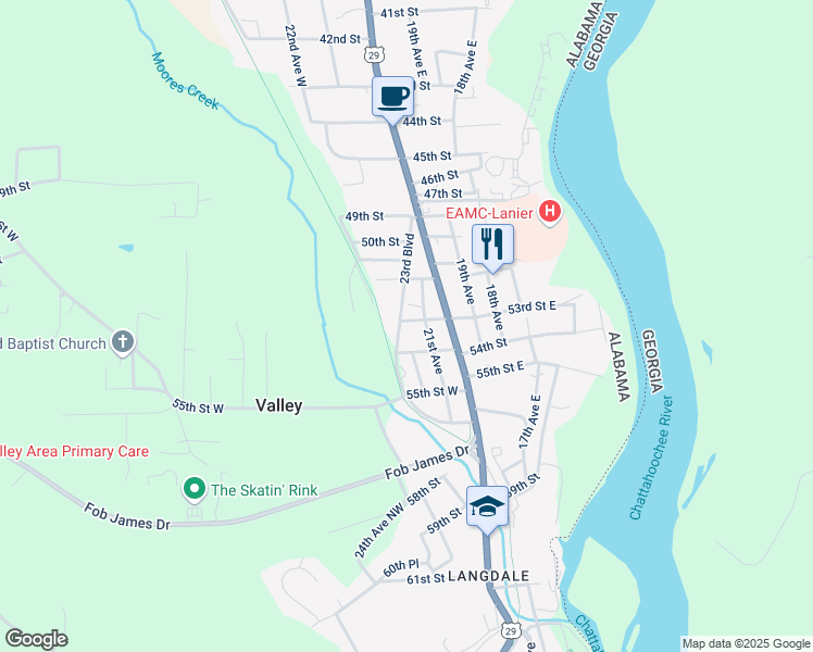 map of restaurants, bars, coffee shops, grocery stores, and more near 5300 23rd Boulevard in Valley