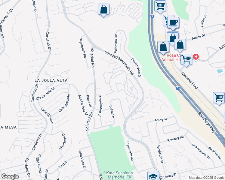 map of restaurants, bars, coffee shops, grocery stores, and more near 2025 Caminito Circulo Sur in San Diego