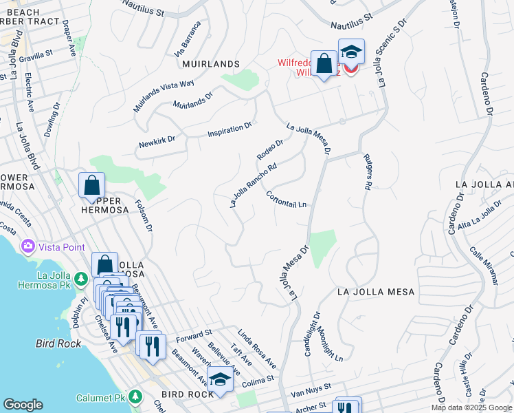 map of restaurants, bars, coffee shops, grocery stores, and more near 5851 Box Canyon Road in San Diego
