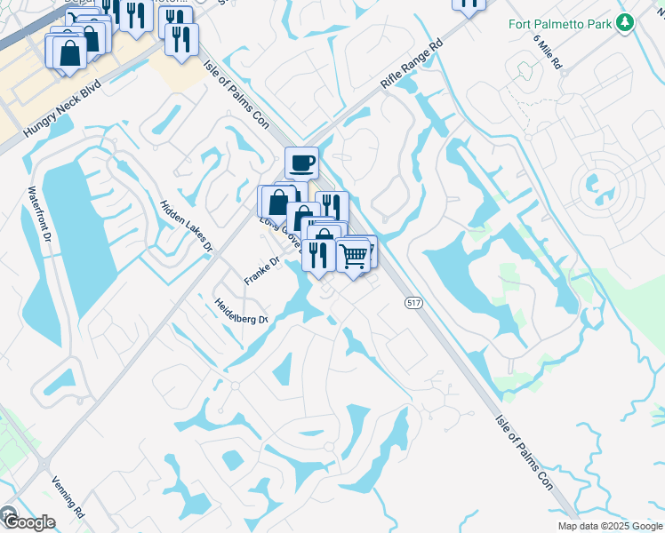 map of restaurants, bars, coffee shops, grocery stores, and more near 1971 Riviera Drive in Mount Pleasant