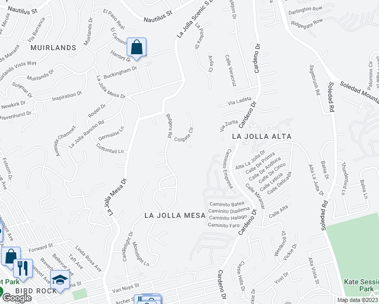 map of restaurants, bars, coffee shops, grocery stores, and more near 5806 Bucknell Avenue in San Diego