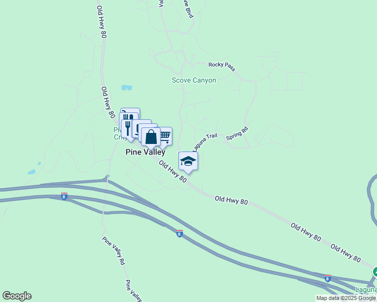 map of restaurants, bars, coffee shops, grocery stores, and more near 7507 Pine Boulevard in Pine Valley