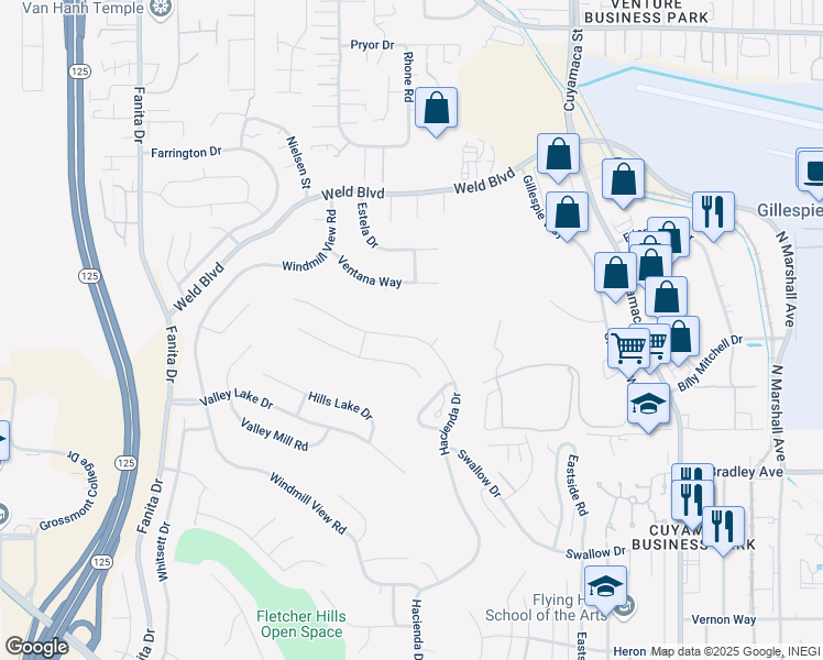 map of restaurants, bars, coffee shops, grocery stores, and more near 1855 Hacienda Drive in El Cajon