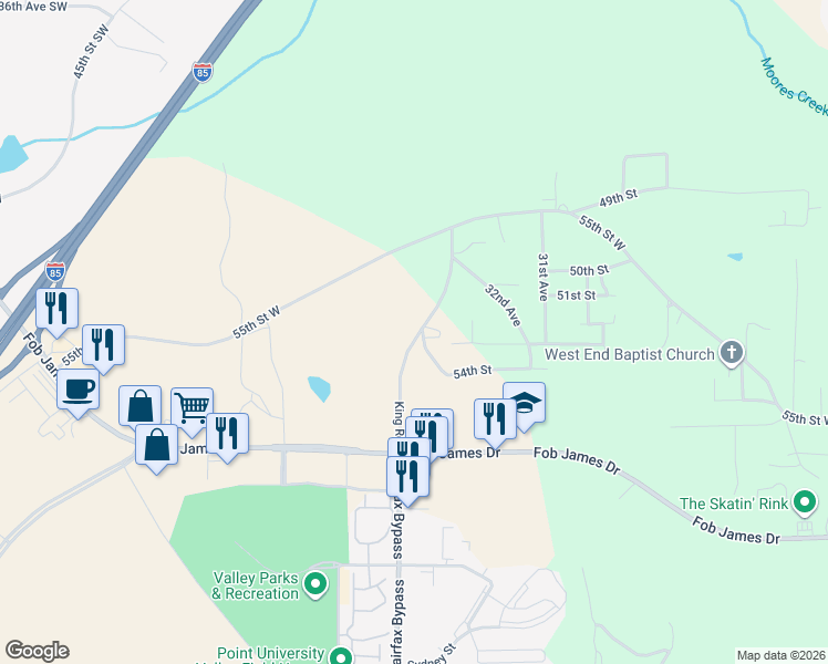map of restaurants, bars, coffee shops, grocery stores, and more near 7179-7237 King Road in Valley