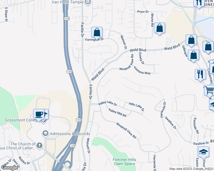 map of restaurants, bars, coffee shops, grocery stores, and more near 1951 Belmore Court in El Cajon