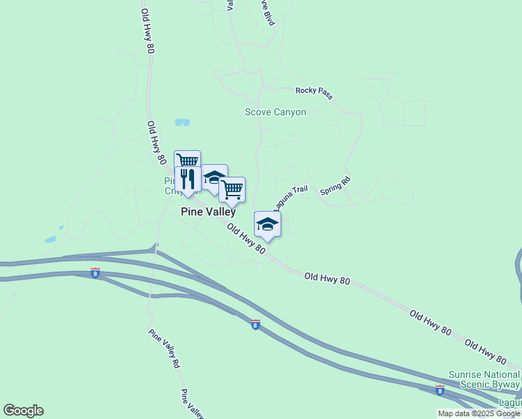 map of restaurants, bars, coffee shops, grocery stores, and more near 7507 Pine Boulevard in Pine Valley