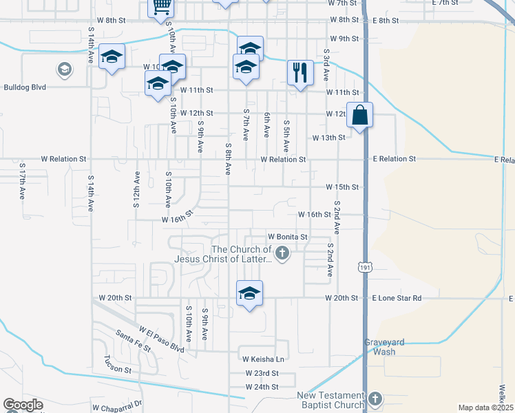 map of restaurants, bars, coffee shops, grocery stores, and more near 608 West 16th Street in Safford