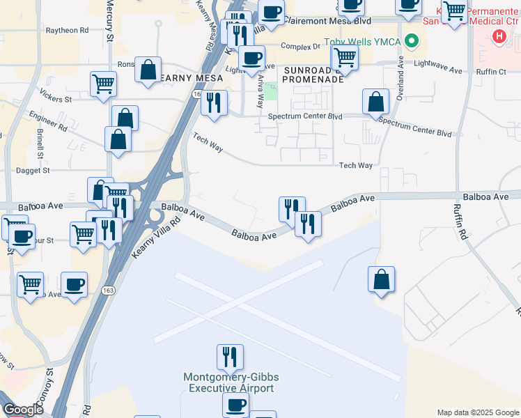 map of restaurants, bars, coffee shops, grocery stores, and more near 8680 Balboa Avenue in San Diego
