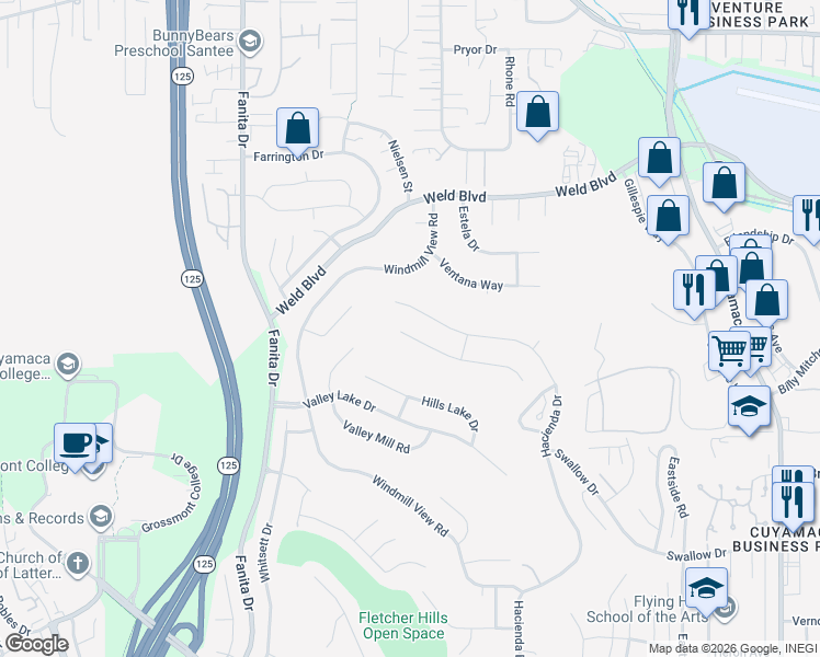 map of restaurants, bars, coffee shops, grocery stores, and more near 1951 Altozano Drive in El Cajon