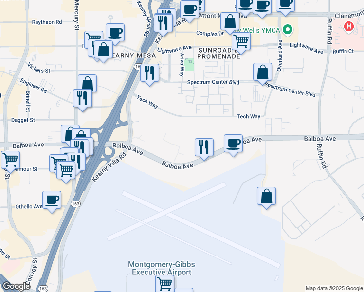 map of restaurants, bars, coffee shops, grocery stores, and more near 8680 Balboa Avenue in San Diego