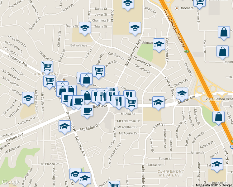 map of restaurants, bars, coffee shops, grocery stores, and more near 29 Mount Abernathy Avenue in San Diego