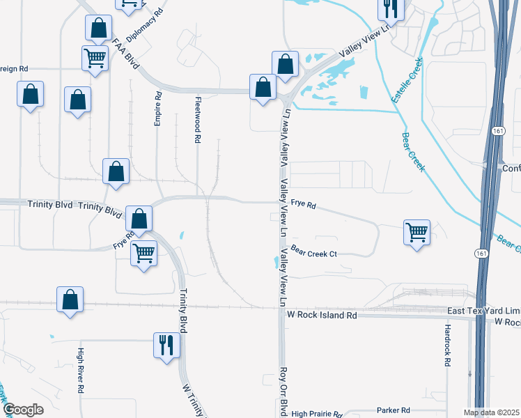 map of restaurants, bars, coffee shops, grocery stores, and more near 5326 Frye Rd in Irving