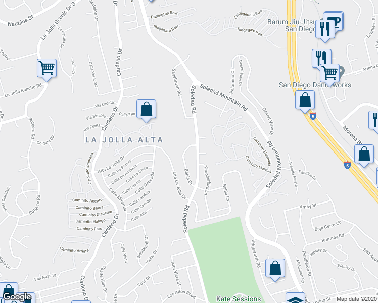 map of restaurants, bars, coffee shops, grocery stores, and more near 2371 Bahia Drive in San Diego