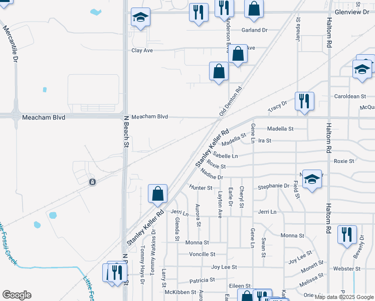 map of restaurants, bars, coffee shops, grocery stores, and more near 4001 Old Denton Road in Haltom City