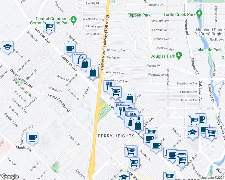 map of restaurants, bars, coffee shops, grocery stores, and more near 4233 Lomo Alto Court in Dallas