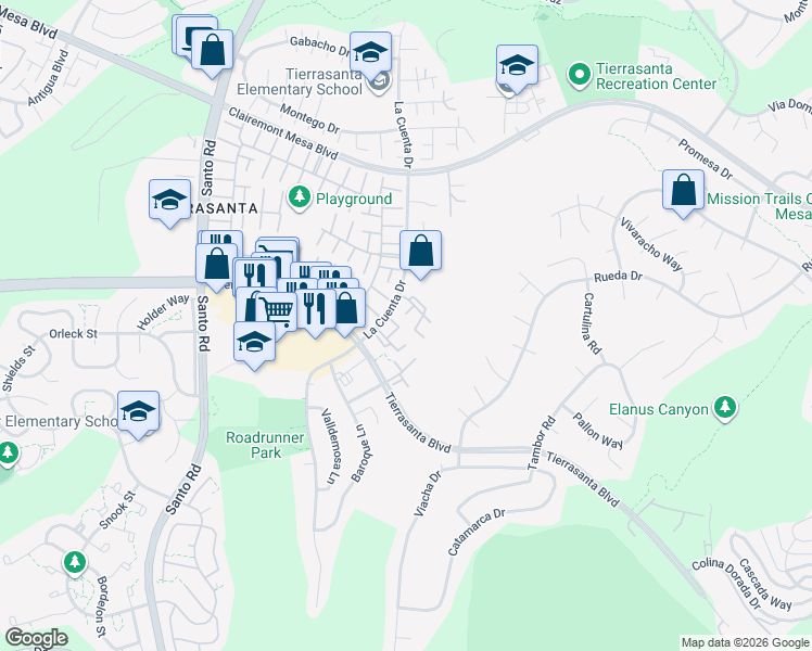 map of restaurants, bars, coffee shops, grocery stores, and more near 10849 Macouba Place in San Diego