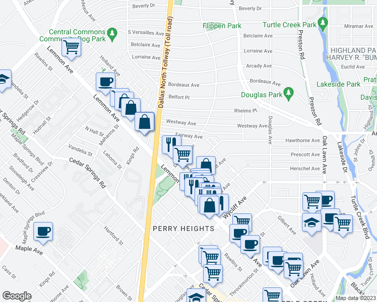 map of restaurants, bars, coffee shops, grocery stores, and more near 4207 Lomo Alto Drive in Dallas