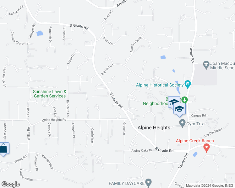map of restaurants, bars, coffee shops, grocery stores, and more near 1421 South Grade Road in Alpine