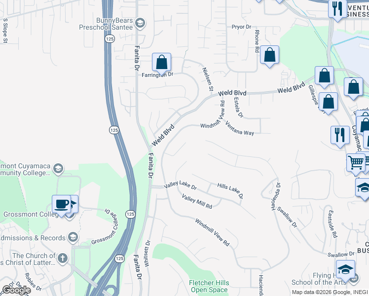 map of restaurants, bars, coffee shops, grocery stores, and more near 1975 Belmore Court in El Cajon