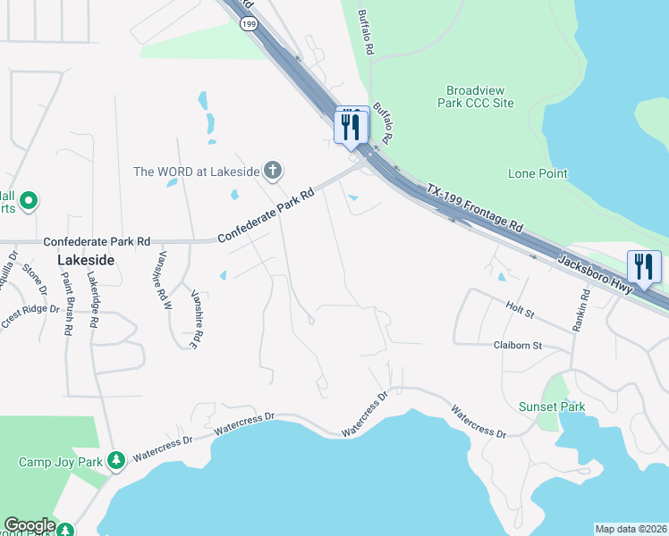map of restaurants, bars, coffee shops, grocery stores, and more near 132 Oakwood Court in Lakeside