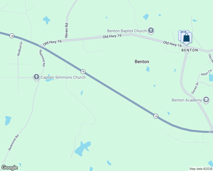 map of restaurants, bars, coffee shops, grocery stores, and more near 6727 Mississippi 16 in Benton