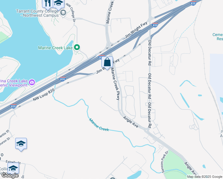 map of restaurants, bars, coffee shops, grocery stores, and more near 4400 Marine Creek Parkway in Fort Worth