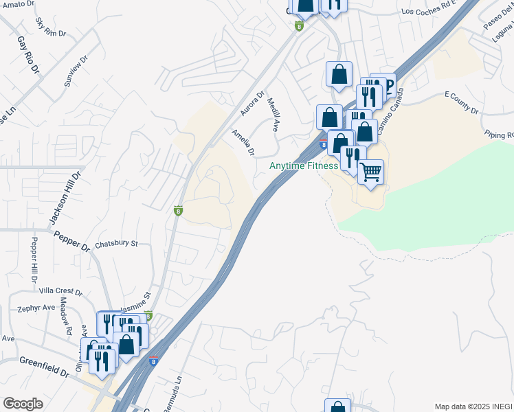 map of restaurants, bars, coffee shops, grocery stores, and more near Saxton Lane in El Cajon
