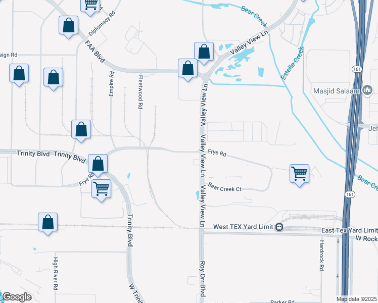map of restaurants, bars, coffee shops, grocery stores, and more near 5326 Frye Road in Irving