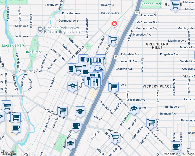 map of restaurants, bars, coffee shops, grocery stores, and more near 4519 McKinney Avenue in Dallas