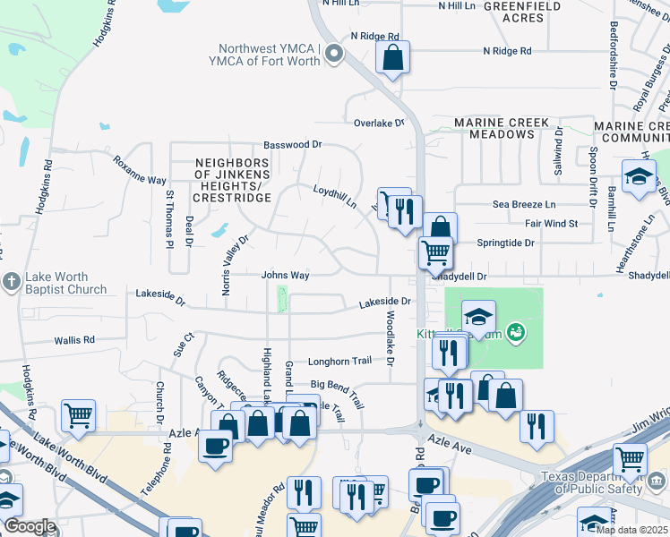 map of restaurants, bars, coffee shops, grocery stores, and more near 6251 Shadydell Drive in Fort Worth