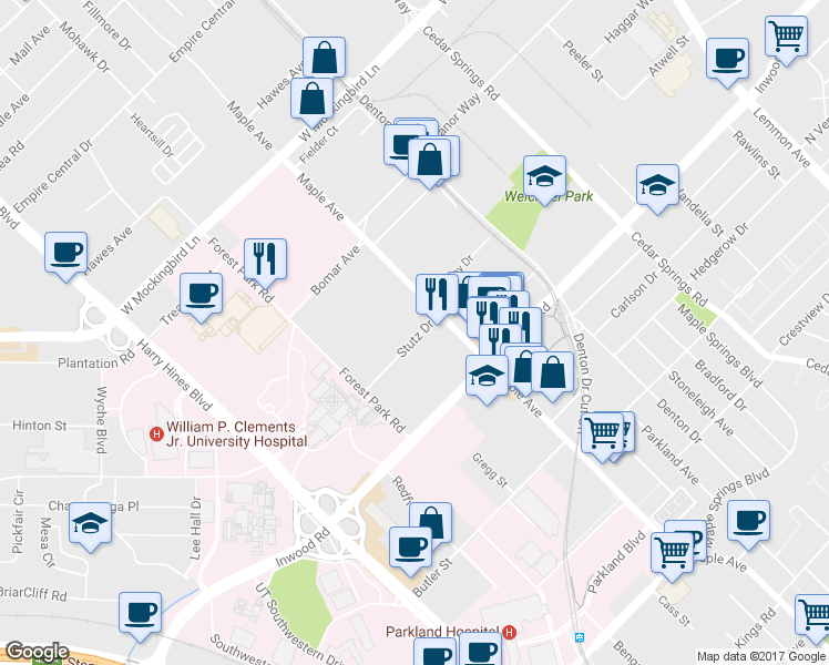 map of restaurants, bars, coffee shops, grocery stores, and more near 5919 Maple Avenue in Dallas