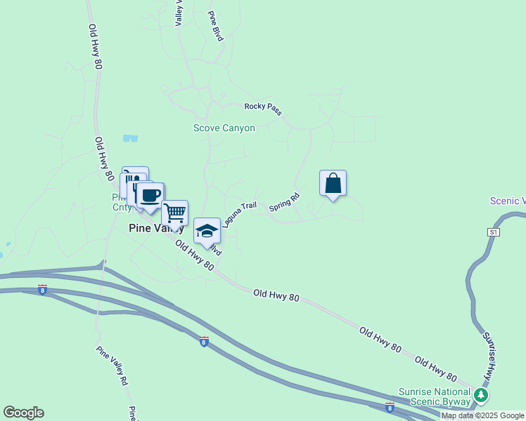 map of restaurants, bars, coffee shops, grocery stores, and more near 28982 Cedar Lane in Pine Valley