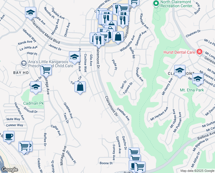 map of restaurants, bars, coffee shops, grocery stores, and more near 4404 Onondaga Avenue in San Diego