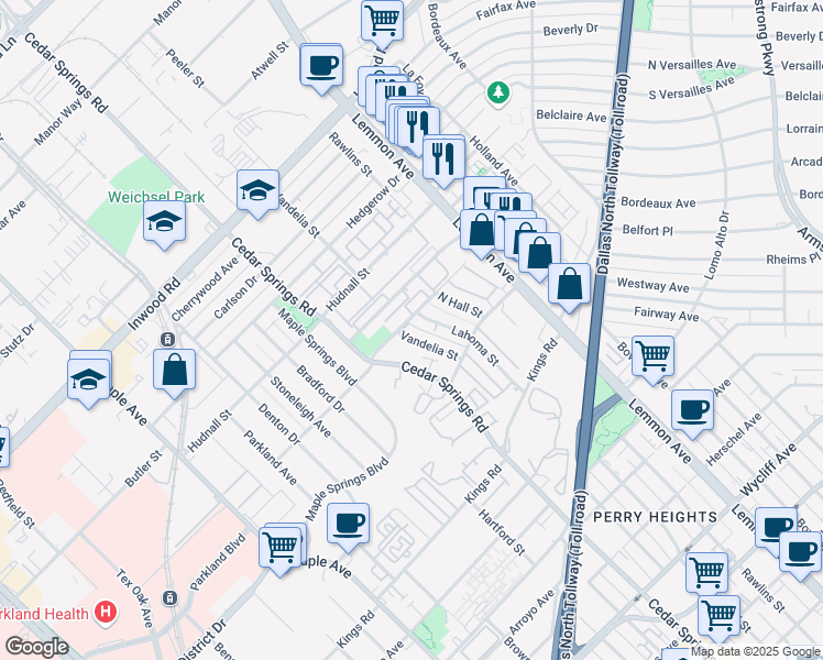 map of restaurants, bars, coffee shops, grocery stores, and more near 5152 Lahoma Street in Dallas