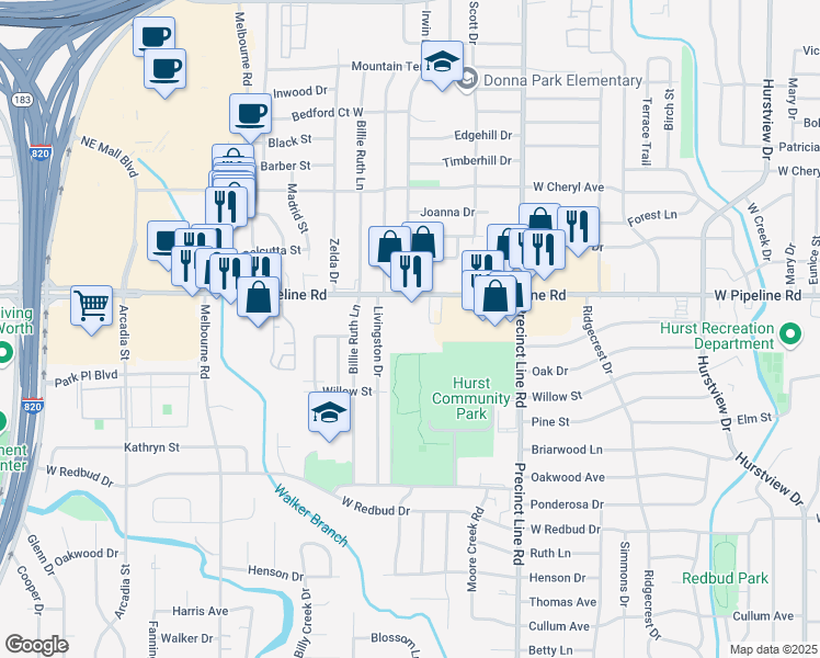 map of restaurants, bars, coffee shops, grocery stores, and more near 705 Heritage Circle in Hurst