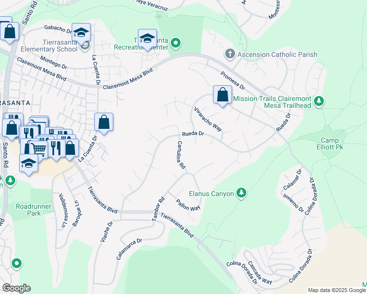 map of restaurants, bars, coffee shops, grocery stores, and more near 4273 Cartulina Road in San Diego