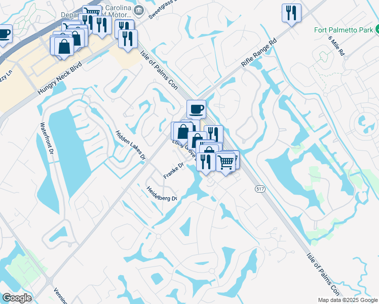 map of restaurants, bars, coffee shops, grocery stores, and more near 1948 Long Grove Drive in Mount Pleasant