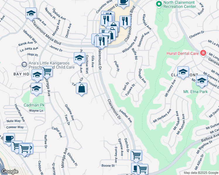 map of restaurants, bars, coffee shops, grocery stores, and more near 4404 Onondaga Avenue in San Diego