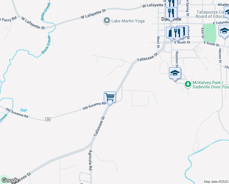 map of restaurants, bars, coffee shops, grocery stores, and more near 860 South Tallassee Street in Dadeville