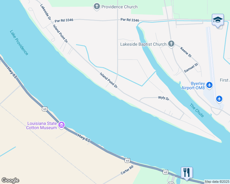 map of restaurants, bars, coffee shops, grocery stores, and more near 1740 Island Point Drive in Lake Providence