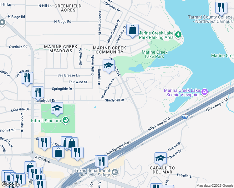map of restaurants, bars, coffee shops, grocery stores, and more near 4612 Lighthouse Drive in Fort Worth
