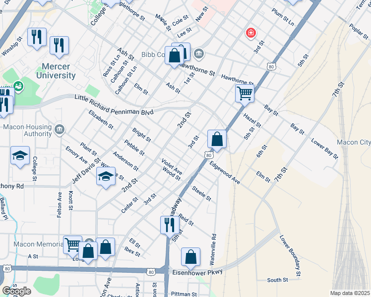 map of restaurants, bars, coffee shops, grocery stores, and more near 510 Edgewood Avenue in Macon
