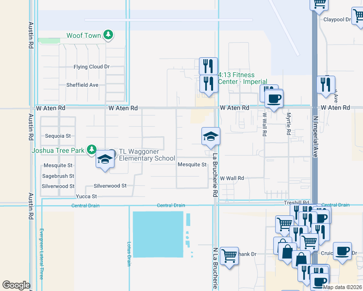 map of restaurants, bars, coffee shops, grocery stores, and more near 547 Shamrock Court in Imperial