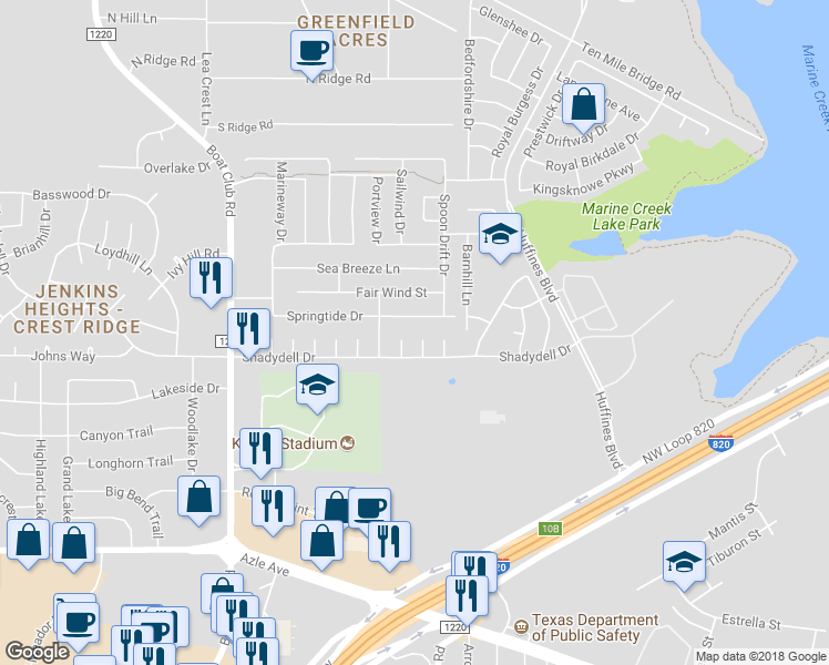 map of restaurants, bars, coffee shops, grocery stores, and more near 4521 Riptide Court in Fort Worth