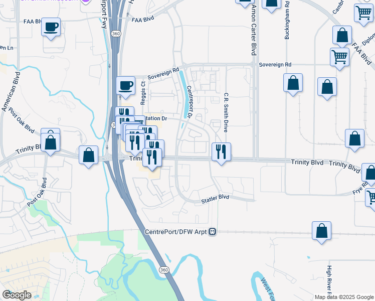 map of restaurants, bars, coffee shops, grocery stores, and more near 14445 Argentina Drive in Fort Worth