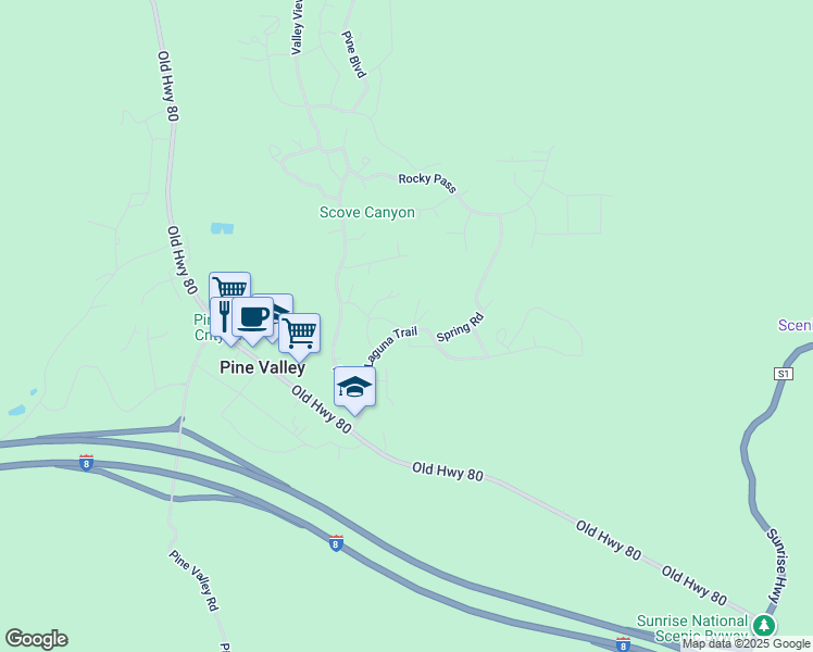 map of restaurants, bars, coffee shops, grocery stores, and more near 28982 Cedar Lane in Pine Valley