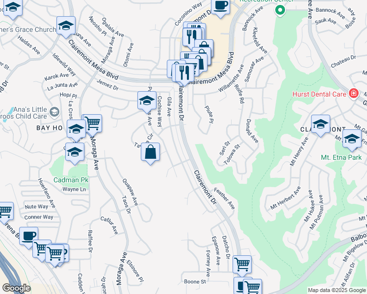 map of restaurants, bars, coffee shops, grocery stores, and more near 4440-42 Clairemont Drive in San Diego