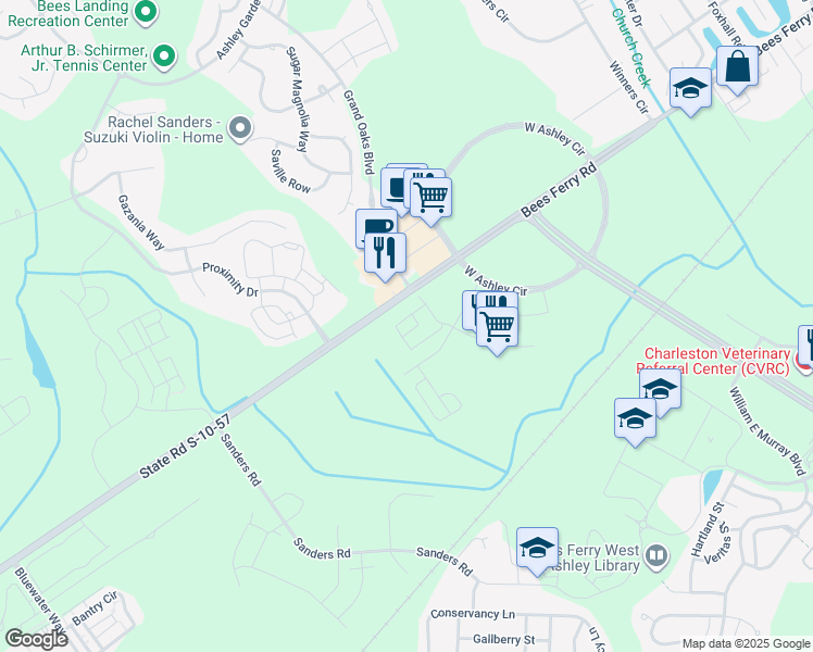 map of restaurants, bars, coffee shops, grocery stores, and more near 1100 Hampton Rivers Road in Charleston