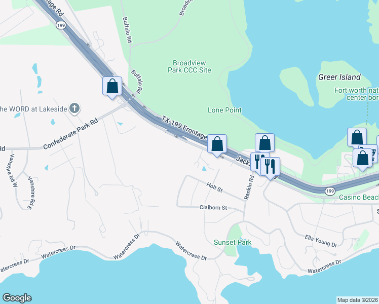 map of restaurants, bars, coffee shops, grocery stores, and more near 8601 Jacksboro Highway in Lakeside